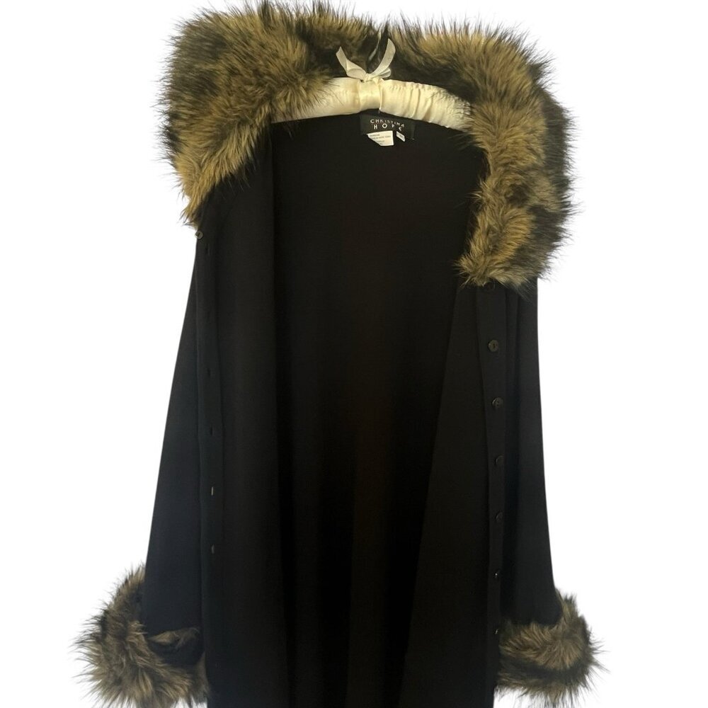 Vtg Penny Lane Style Duster Cardigan Sweater Faux Fur Trim Acrylic Wool L Boho - Picture 8 of 16